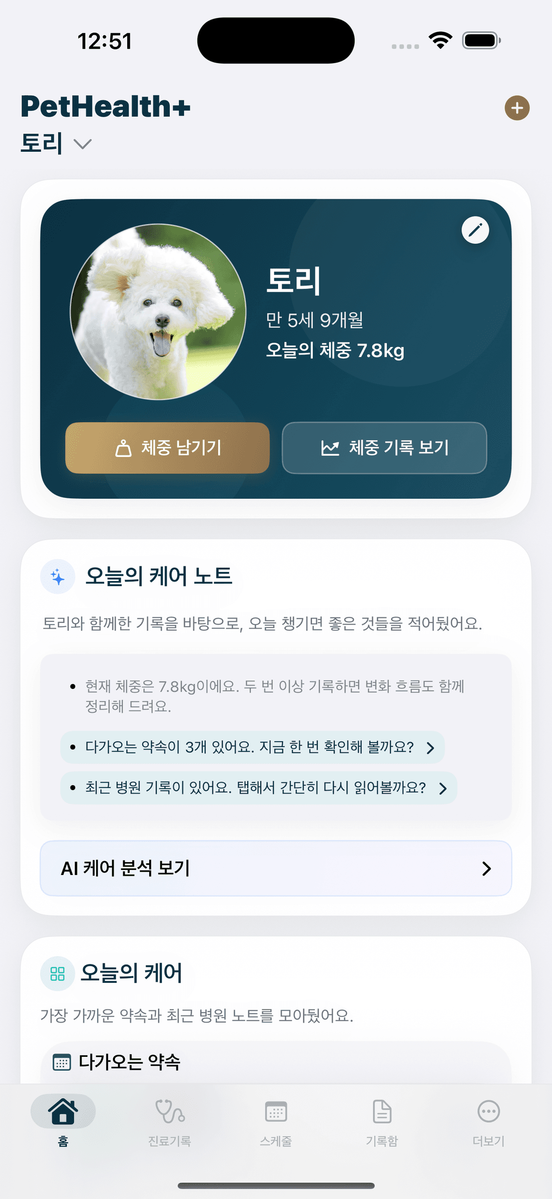 PetHealth+ 홈 화면